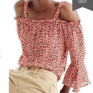 JCrew Silk Off The Shoulder Heart Print Top